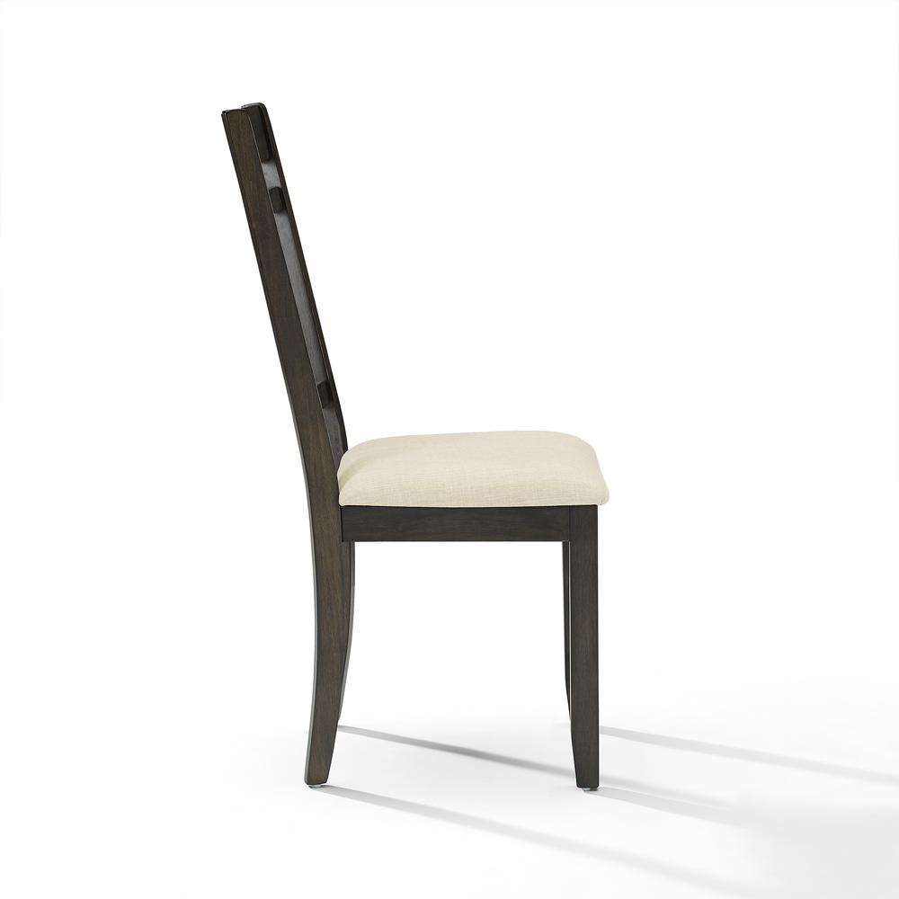 Two Start2Finish Hayden 2-Piece Slat Back Dining Chairs with wooden slat backs and cushioned seats, set against a neutral background.