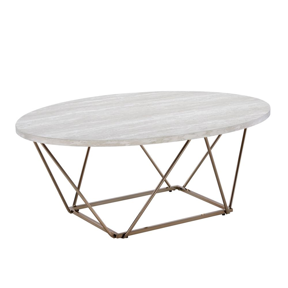 Start2Finish Rowan faux marble top coffee table with sleek black metal legs, modern design, and smooth marble finish surface.