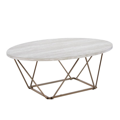Start2Finish Rowan faux marble top coffee table with sleek black metal legs, modern design, and smooth marble finish surface.