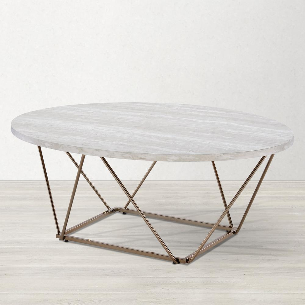 Start2Finish Rowan faux marble top coffee table with wooden legs, modern design and smooth surface, ideal for living room decor.