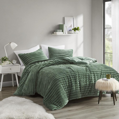 Start2Finish 3-piece corded plush comforter bedding set with soft, cozy fabric and matching pillow shams.
