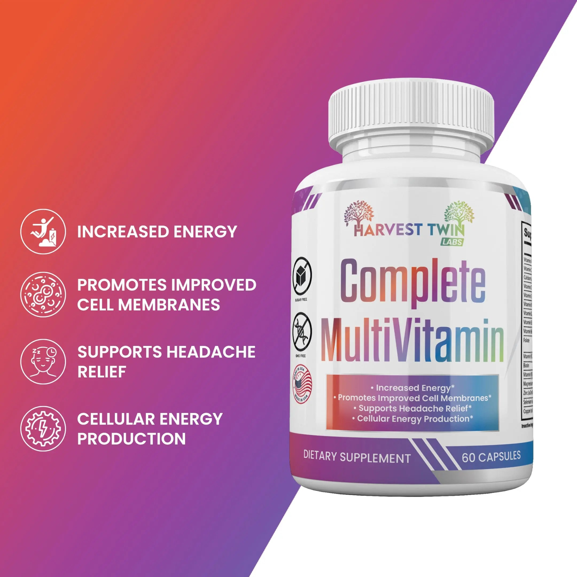 Start2Finish Complete Multivitamin supplement bottle with colorful tablet capsules for daily nutritional support.