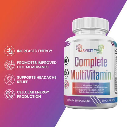 Start2Finish Complete Multivitamin supplement bottle with colorful tablet capsules for daily nutritional support.