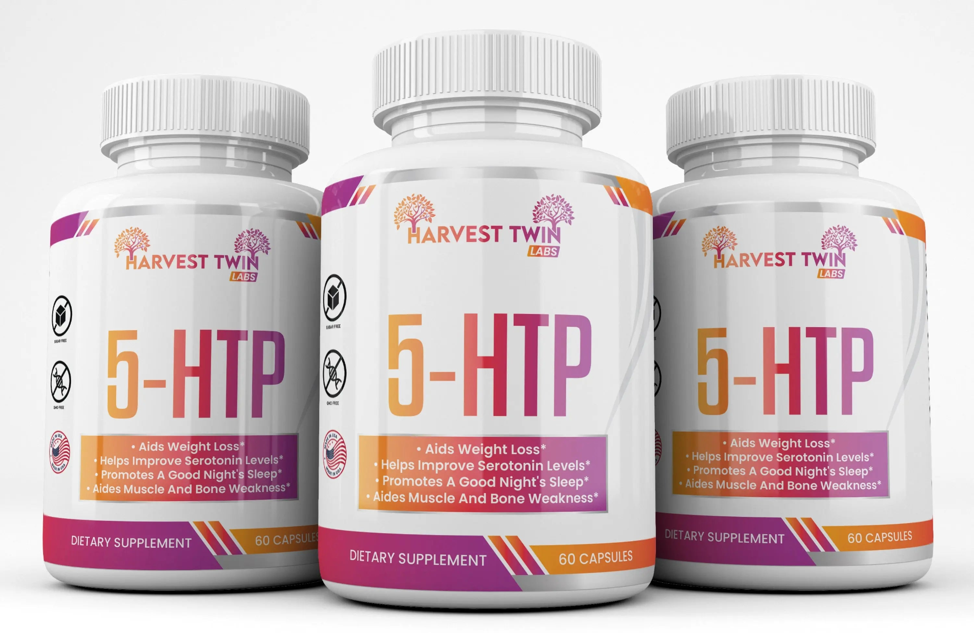 Start2Finish 5-HTP mood enhancer supplement bottle with capsules for increasing serotonin levels and supporting mood balance.