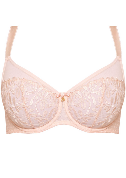 Start2Finish Sheer Mesh Embroidered Full Coverage Bra with floral details, offering comfortable support and elegant design.