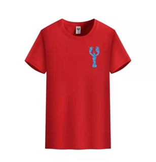Blue lobster graphic T-shirt by Start2Finish featuring a pink lobster on the chest, casual apparel for ocean-inspired style.
