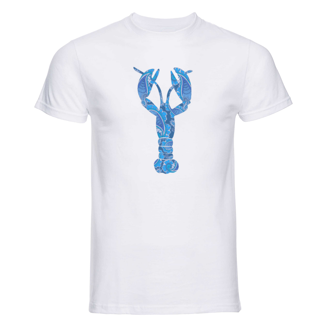 Start2Finish blue lobster graphic T-shirt in pink for adults, featuring a large lobster print on soft cotton fabric.