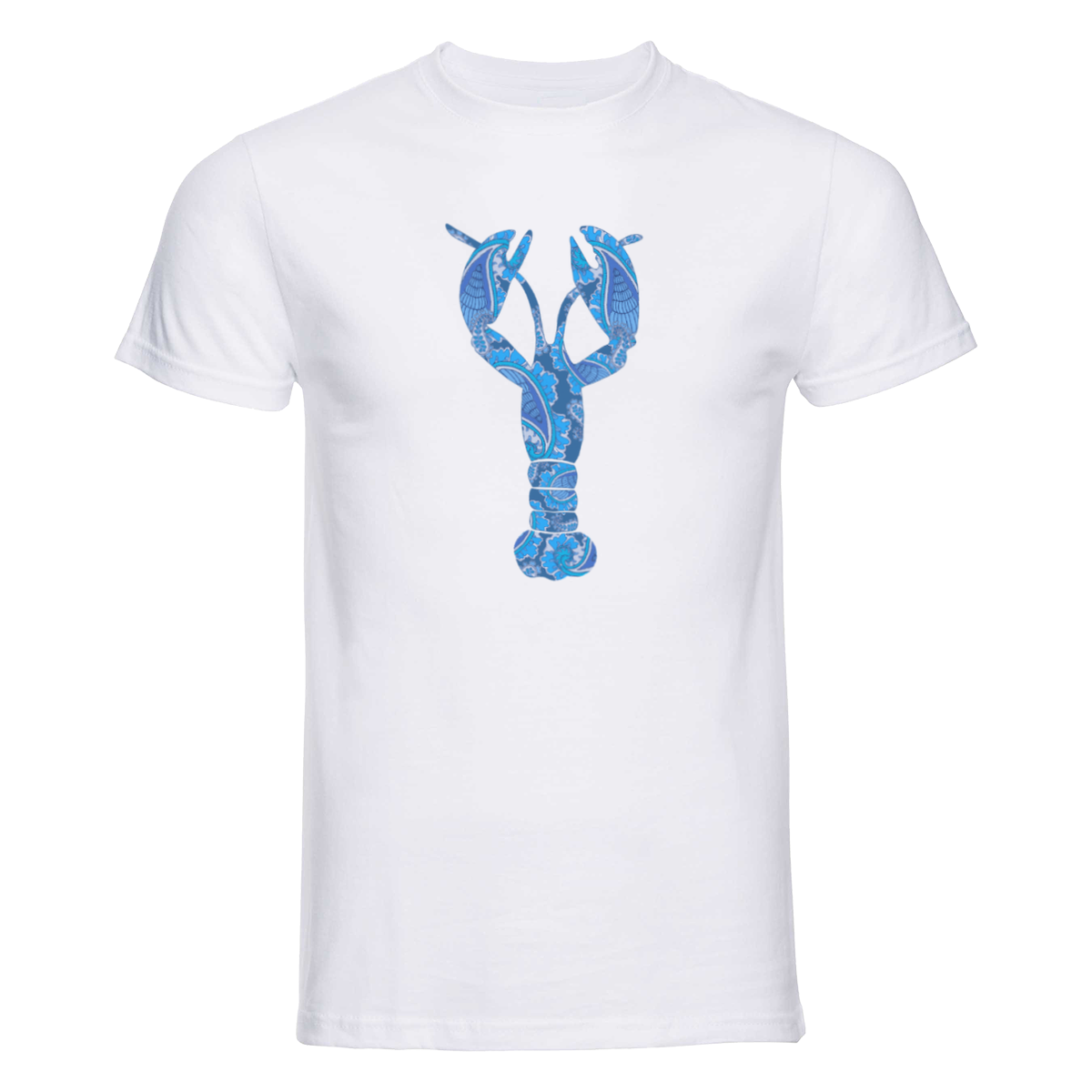 Start2Finish blue lobster graphic T-shirt in pink for adults, featuring a large lobster print on soft cotton fabric.