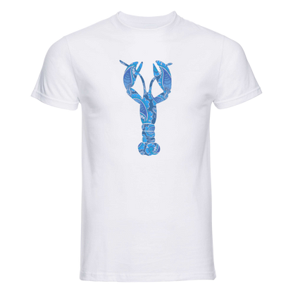 Start2Finish blue lobster graphic T-shirt in pink for adults, featuring a large lobster print on soft cotton fabric.