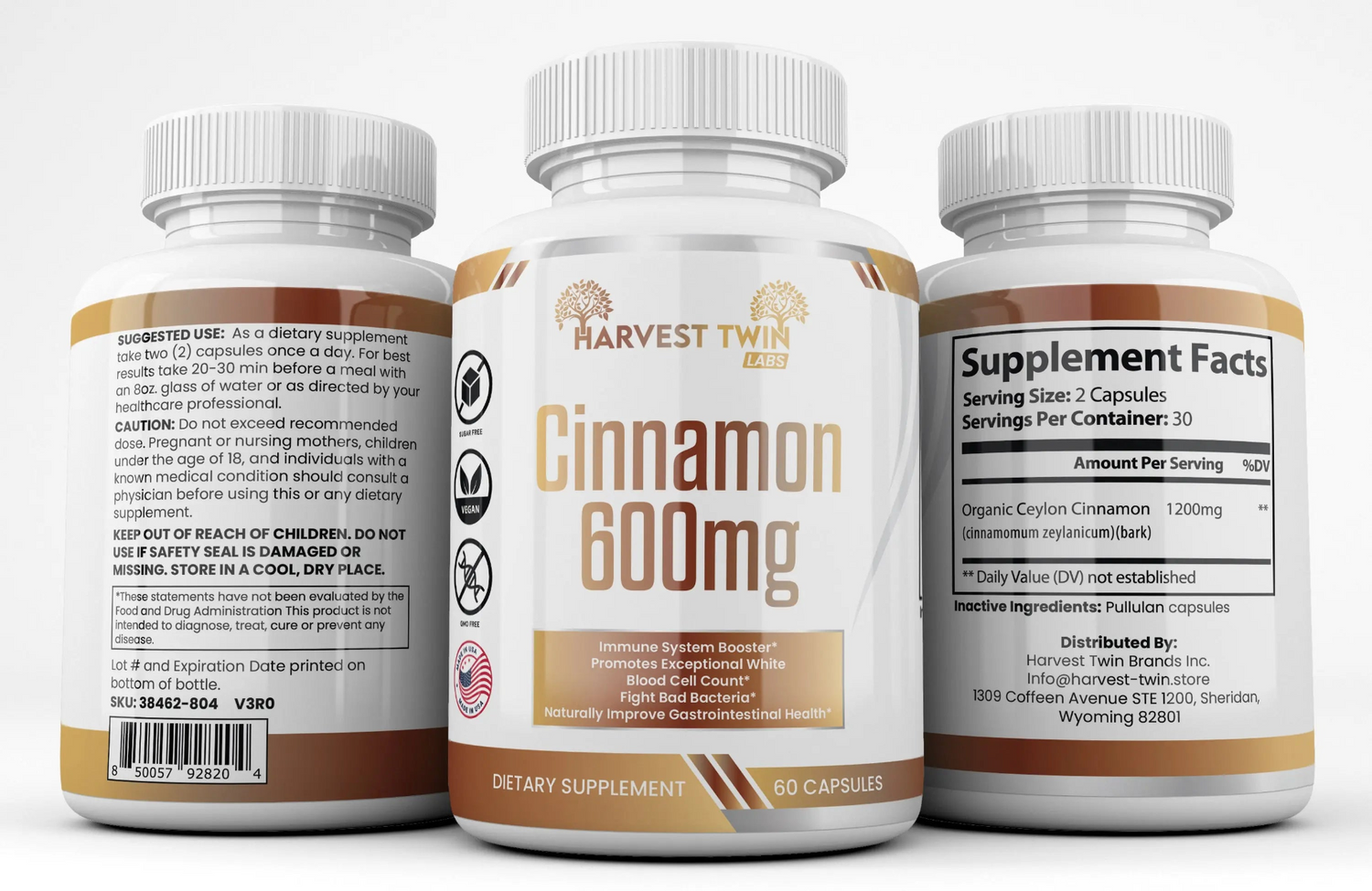 Start2Finish True Cinnamon Ceylon supplement bottle with 600mg capsules, featuring a white label and orange accents.