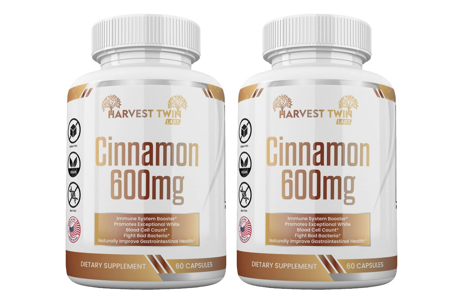 Start2Finish True Cinnamon Ceylon supplement bottles with labels showing 600mg dosage, natural cinnamon bark ingredients.