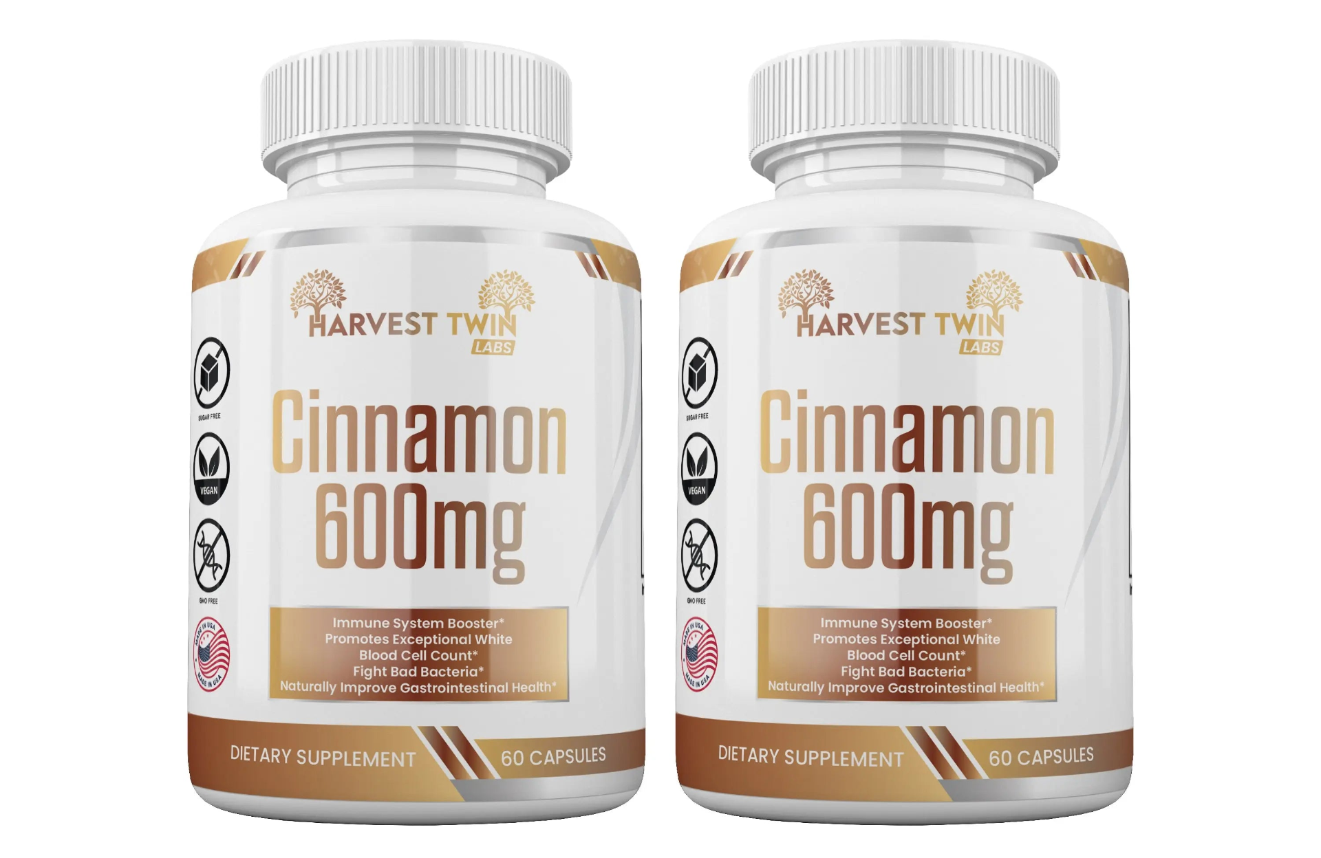Start2Finish True Cinnamon Ceylon supplement bottles with labels showing 600mg dosage, natural cinnamon bark ingredients.