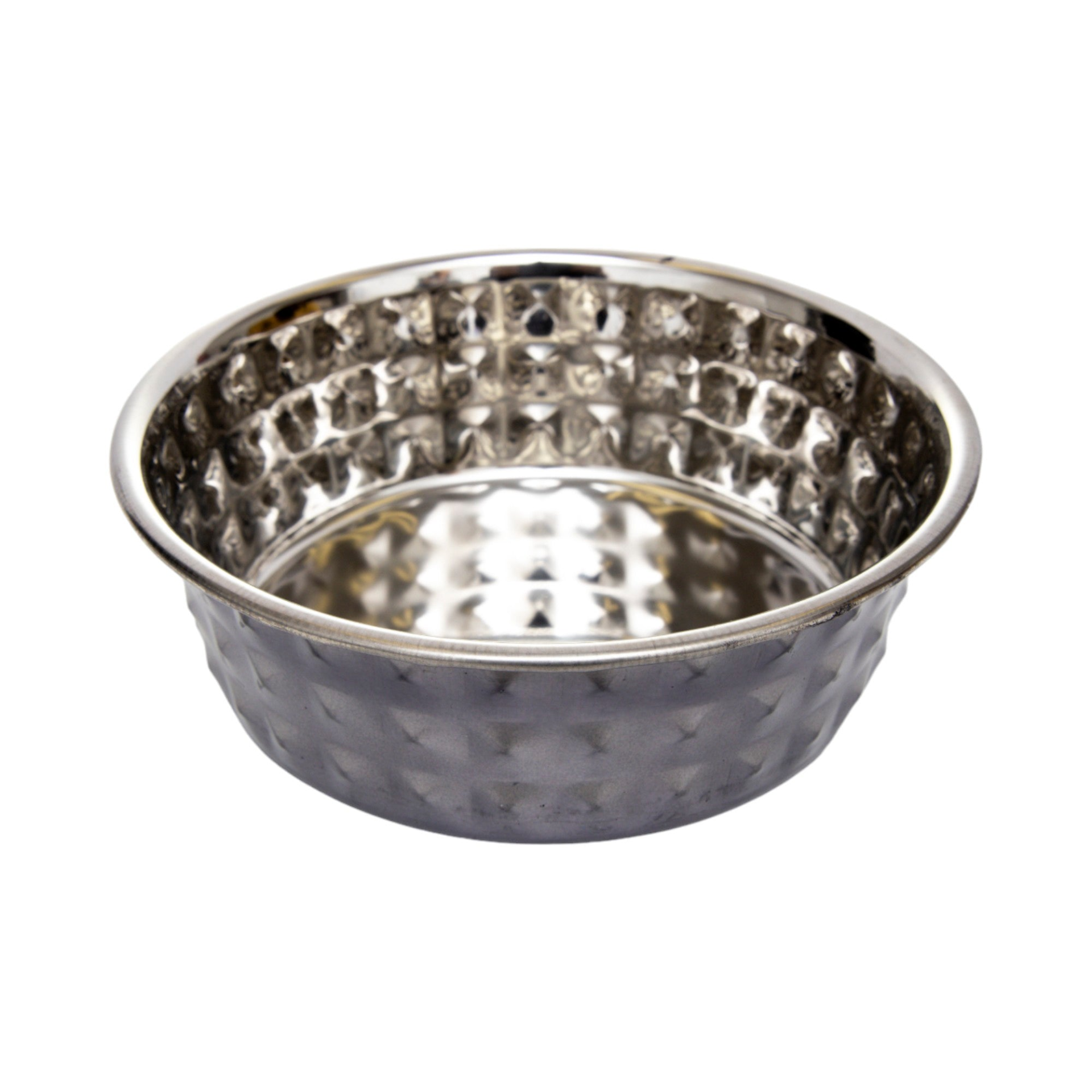 Set of 2 hammered stainless steel dog bowls in black pearl by Start2Finish, featuring a durable, stylish design for pet feeding.
