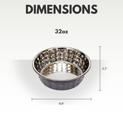 Start2Finish Country Living black pearl hammered stainless steel dog bowls, set of 2, durable pet feeding bowls with a stylish design.
