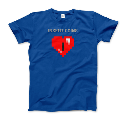 Start2Finish 8-bit Heart coin insert graphic T-shirt showing a pixelated heart design on casual apparel.