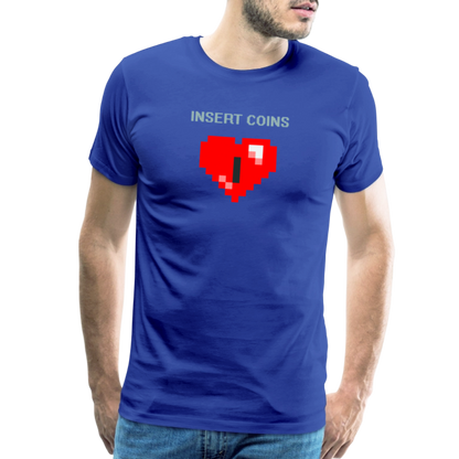 Start2Finish 8-bit heart coin insert t-shirt featuring retro pixel art design on soft apparel fabric.
