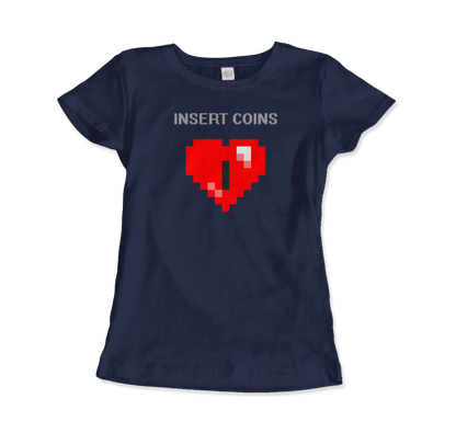 Start2Finish Insert Coins 8-BIT Heart T-shirt featuring retro gaming coin and heart graphic on casual apparel.