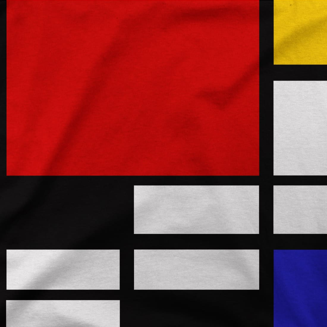 Start2Finish Piet Mondrian Composition with Red, Yellow, and Blue 1942 artwork t-shirt featuring geometric abstract design.