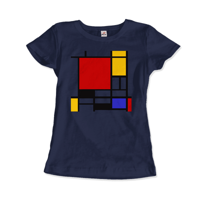 Start2Finish Piet Mondrian Composition with Red, Yellow, and Blue 1942 artwork t-shirt featuring abstract geometric design.