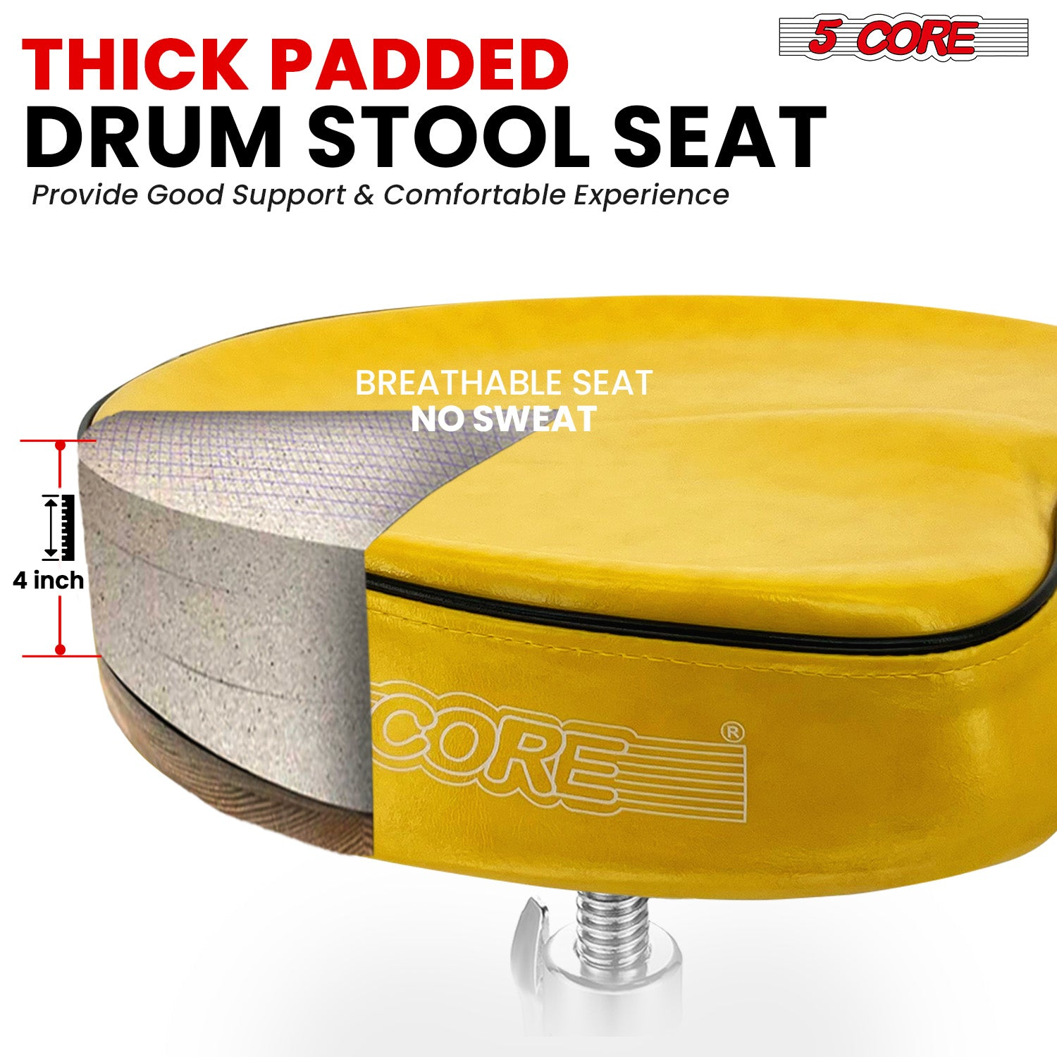 Start2Finish 5 Core Drum Throne with 4-inch padded saddle seat, heavy-duty adjustable drumming chair for musicians