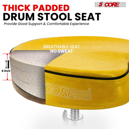 Start2Finish 5 Core Drum Throne with 4-inch padded saddle seat, heavy-duty adjustable drumming chair for musicians