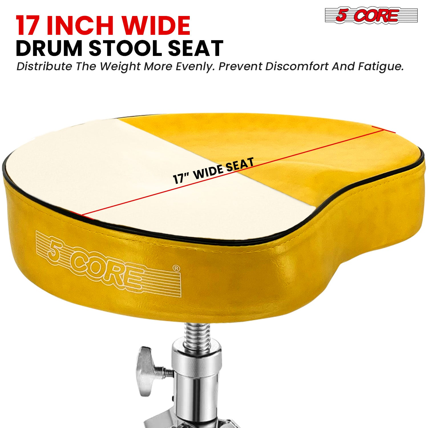 Start2Finish 5 Core Drum Throne with 4-inch padded saddle seat, heavy-duty adjustable drumming chair for musicians.