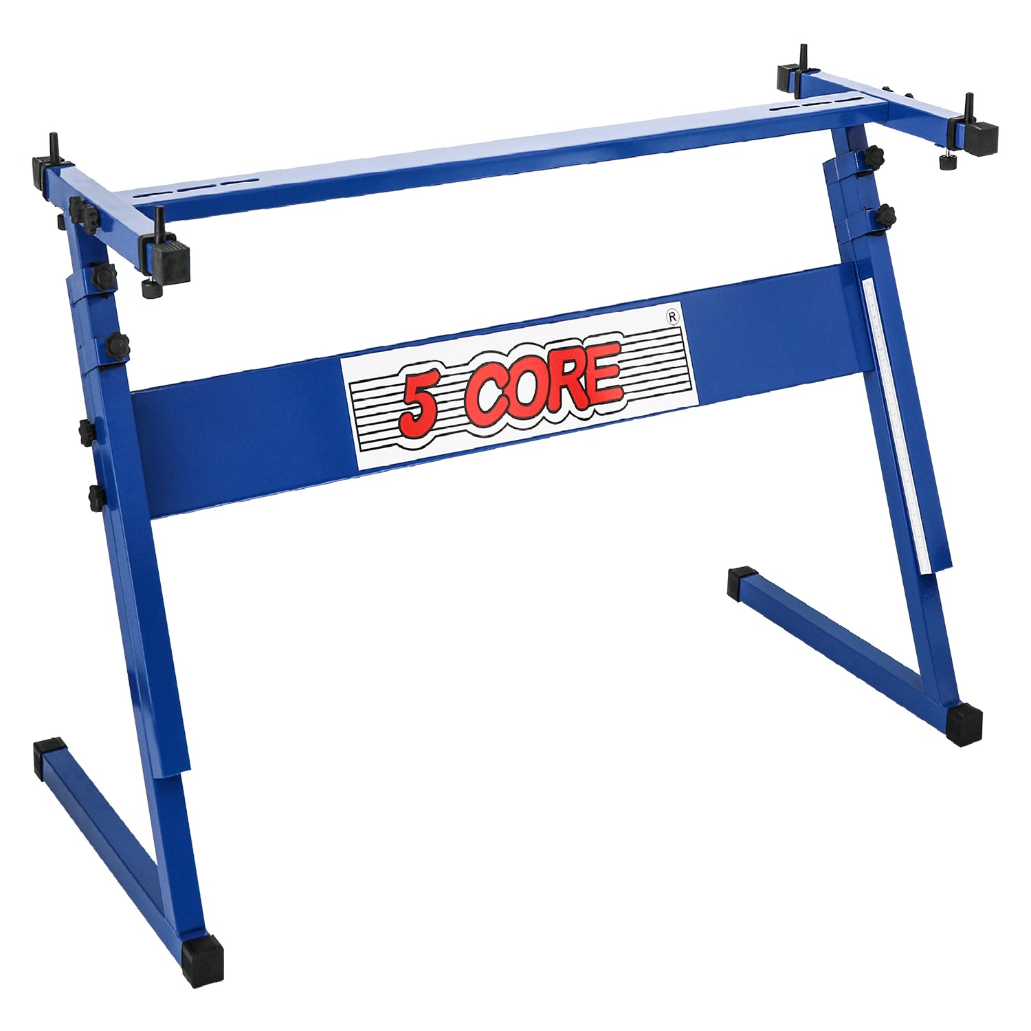 Start2Finish 5 Core keyboard stand with adjustable 21-33 inch Z-style metal riser for electric pianos, foldable, 330 lb capacity.