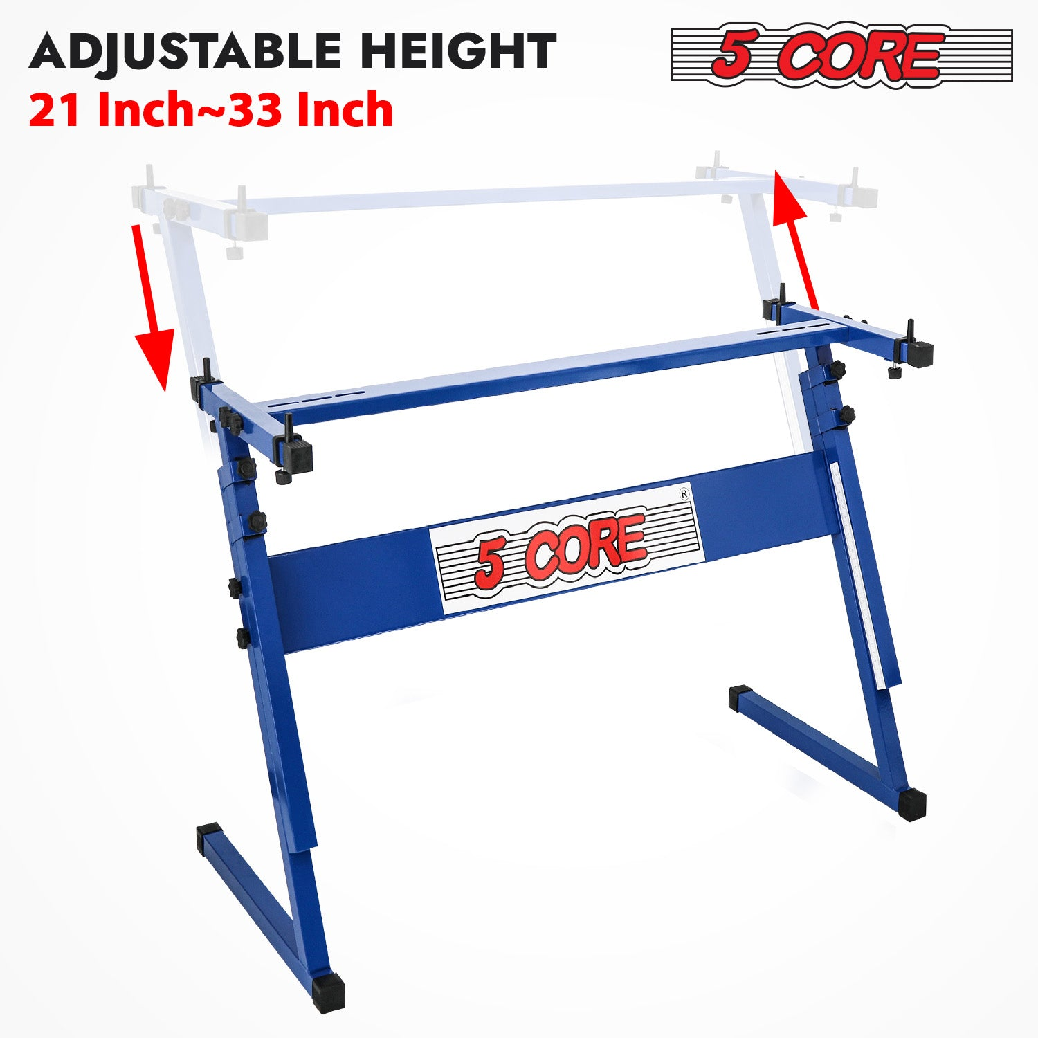 Start2Finish 5-core adjustable Z-style metal keyboard stand for electric pianos, foldable with 330lb capacity and adjustable height.