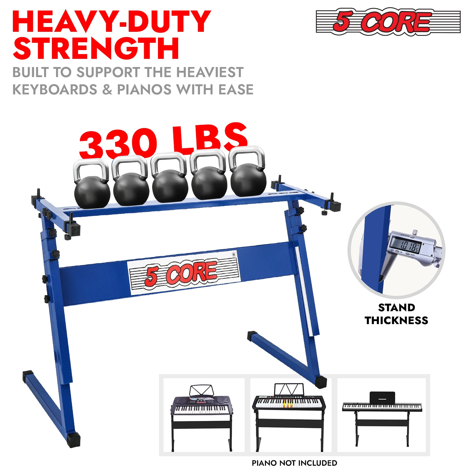 Adjustable Z-style metal keyboard stand by Start2Finish with 21-33 inch height, foldable design, sturdy 330lb capacity for electric pianos.