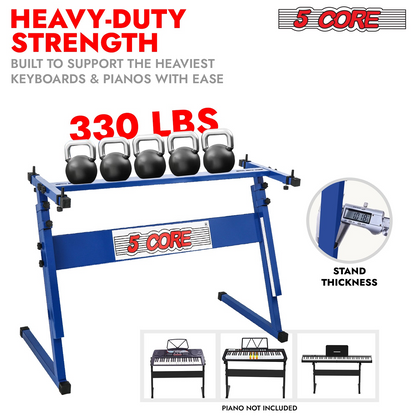 Adjustable Z-style metal keyboard stand by Start2Finish with 21-33 inch height, foldable design, sturdy 330lb capacity for electric pianos.