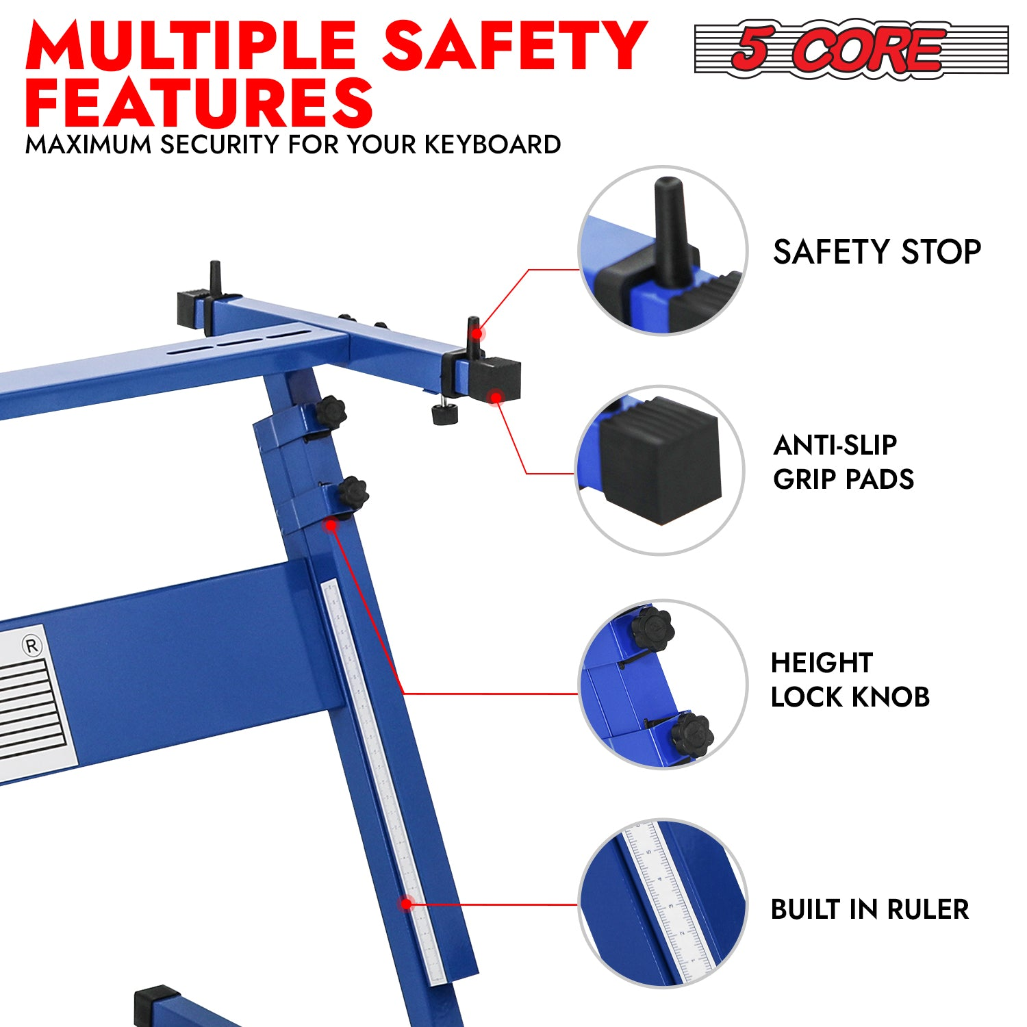 Start2Finish 5 Core Z-style adjustable keyboard stand with metal frame, foldable design, supports electric piano up to 330 lbs