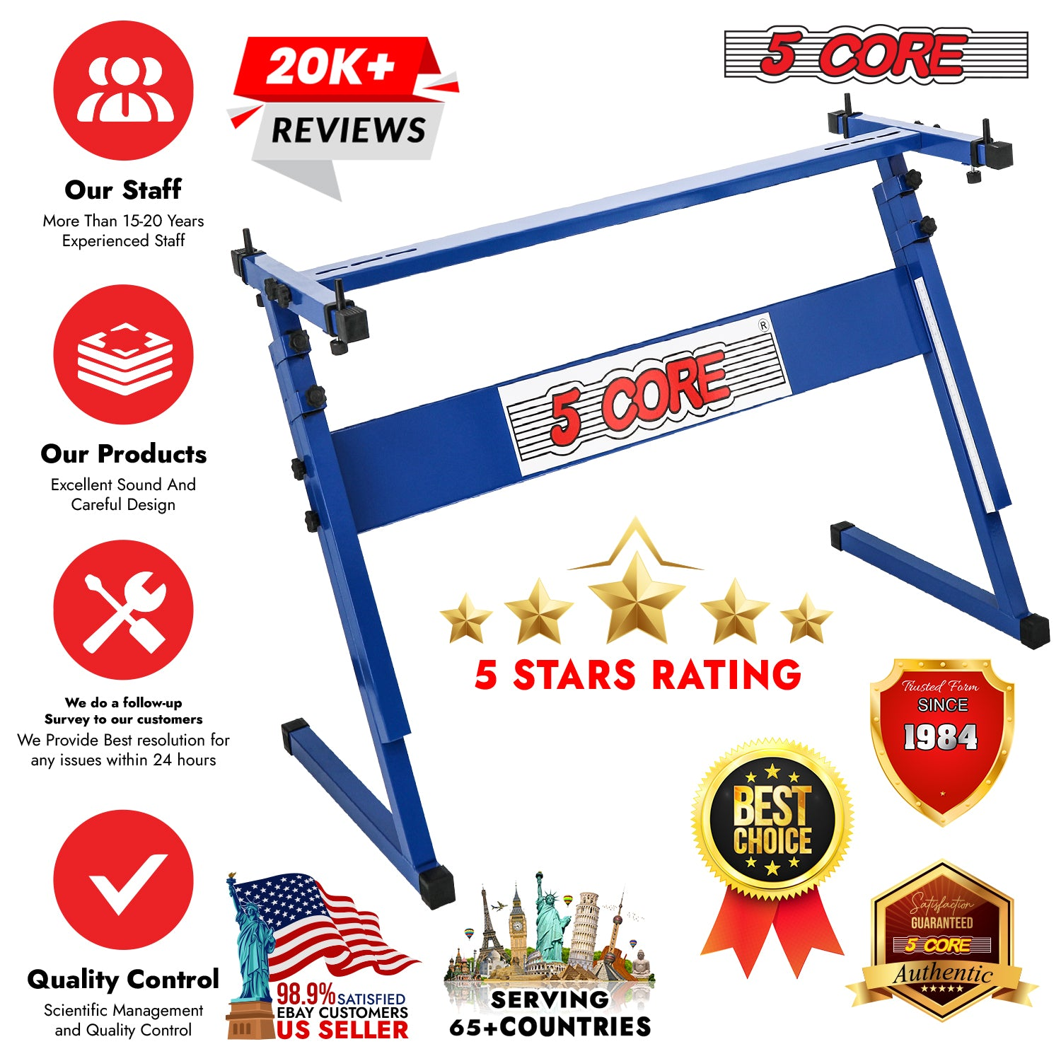 Start2Finish 5 Core Z-style adjustable keyboard stand with foldable design, metal construction, and 330lb capacity for electric pianos.