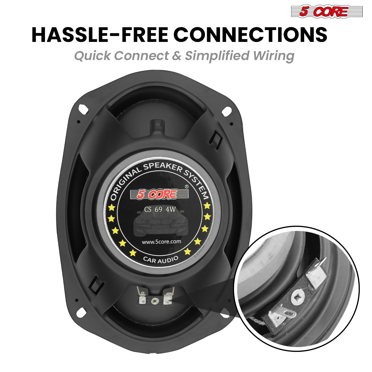 Pair of 5Core 6x9 car speakers with 800W power, 4 ohm impedance, 4-way coaxial design, and super tweeters for automotive audio.