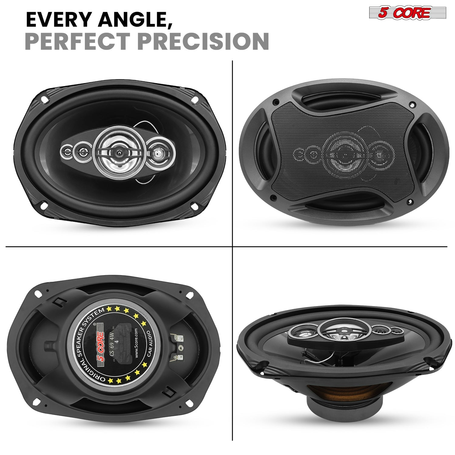 Pair of Start2Finish 5Core 6x9 car speakers with 800W power, 4 ohm impedance, 4-way coaxial design with super tweeters for automotive audio