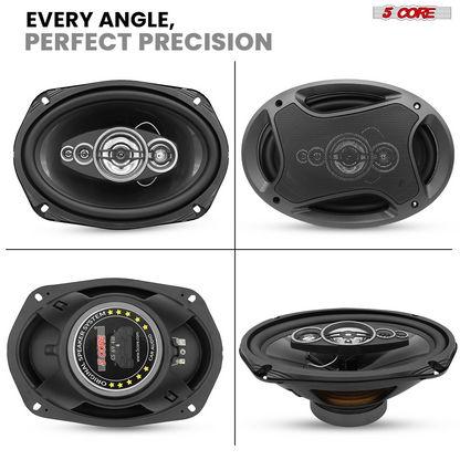 Pair of Start2Finish 5Core 6x9 car speakers with 800W power, 4 ohm impedance, 4-way coaxial design with super tweeters for automotive audio