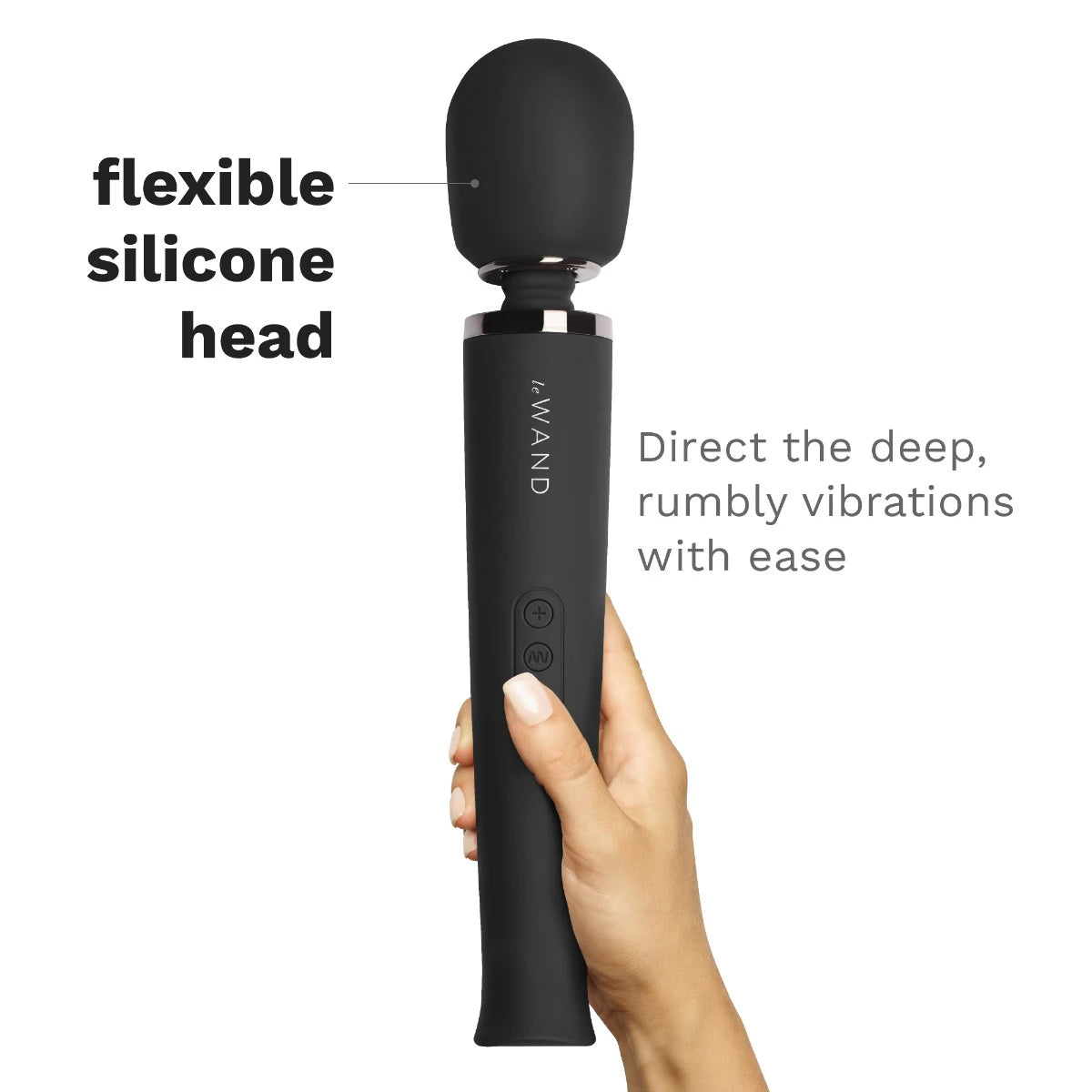 Start2Finish Le Wand Rechargeable Massager in black, showing the sleek, handheld device with a smooth, rounded head for personal use.