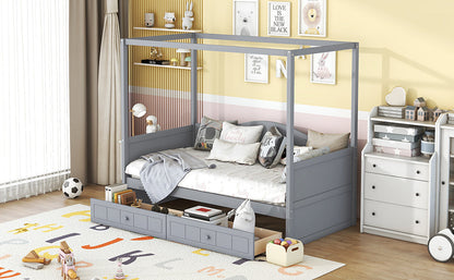Sangria Beech twin size canopy day bed with two drawers, featuring a sturdy frame and elegant canopy for bedroom decor.