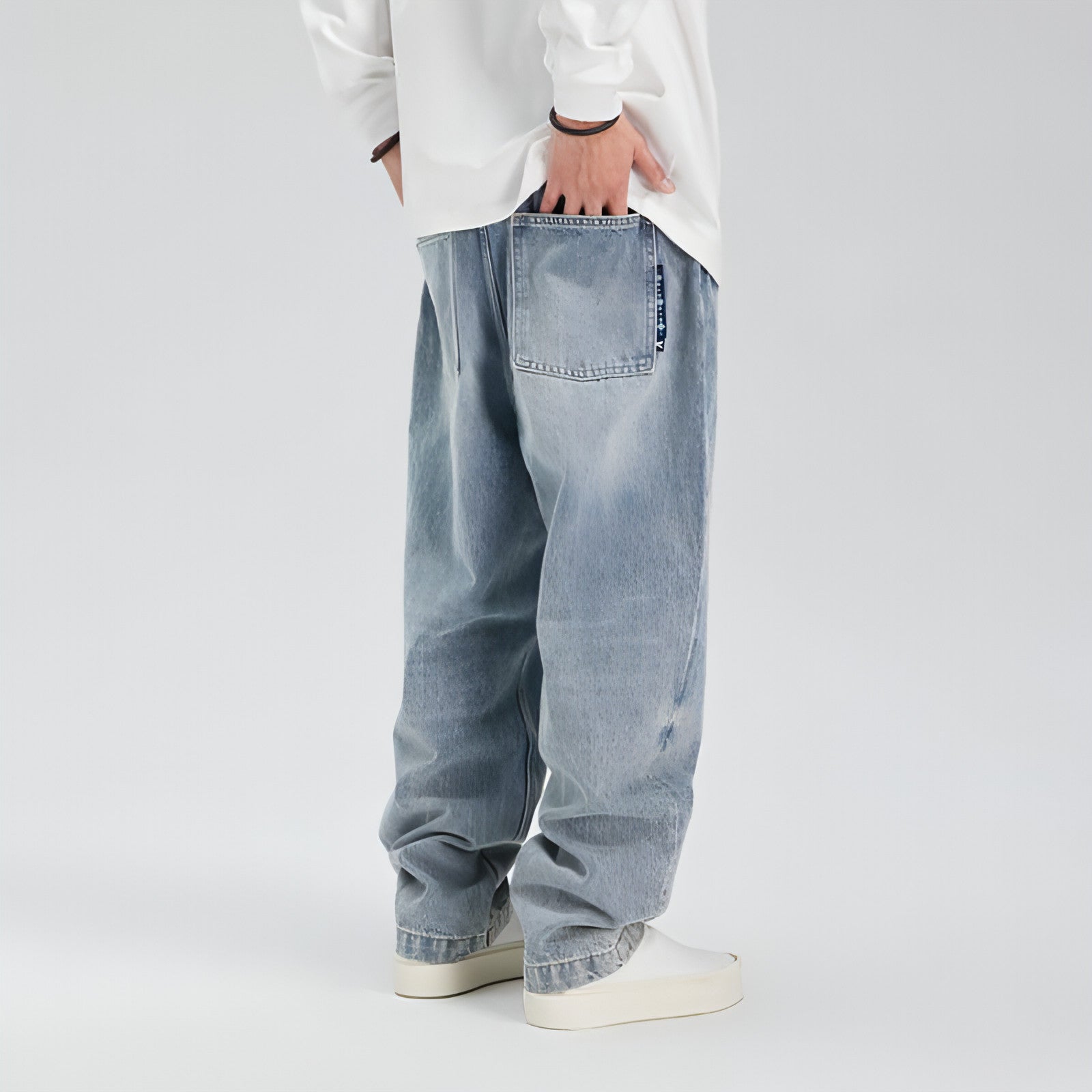 Carmine Juneberry UrbanFade™ Retro Distressed Washed Jeans, casual denim pants with a vintage, worn-in look and distressed details.