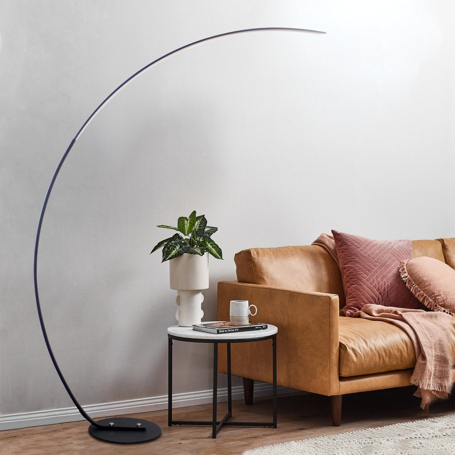 RGBW modern curve floor lamp by Sangria Apricot, stylish home decor with multicolor LED lighting and sleek curved design.