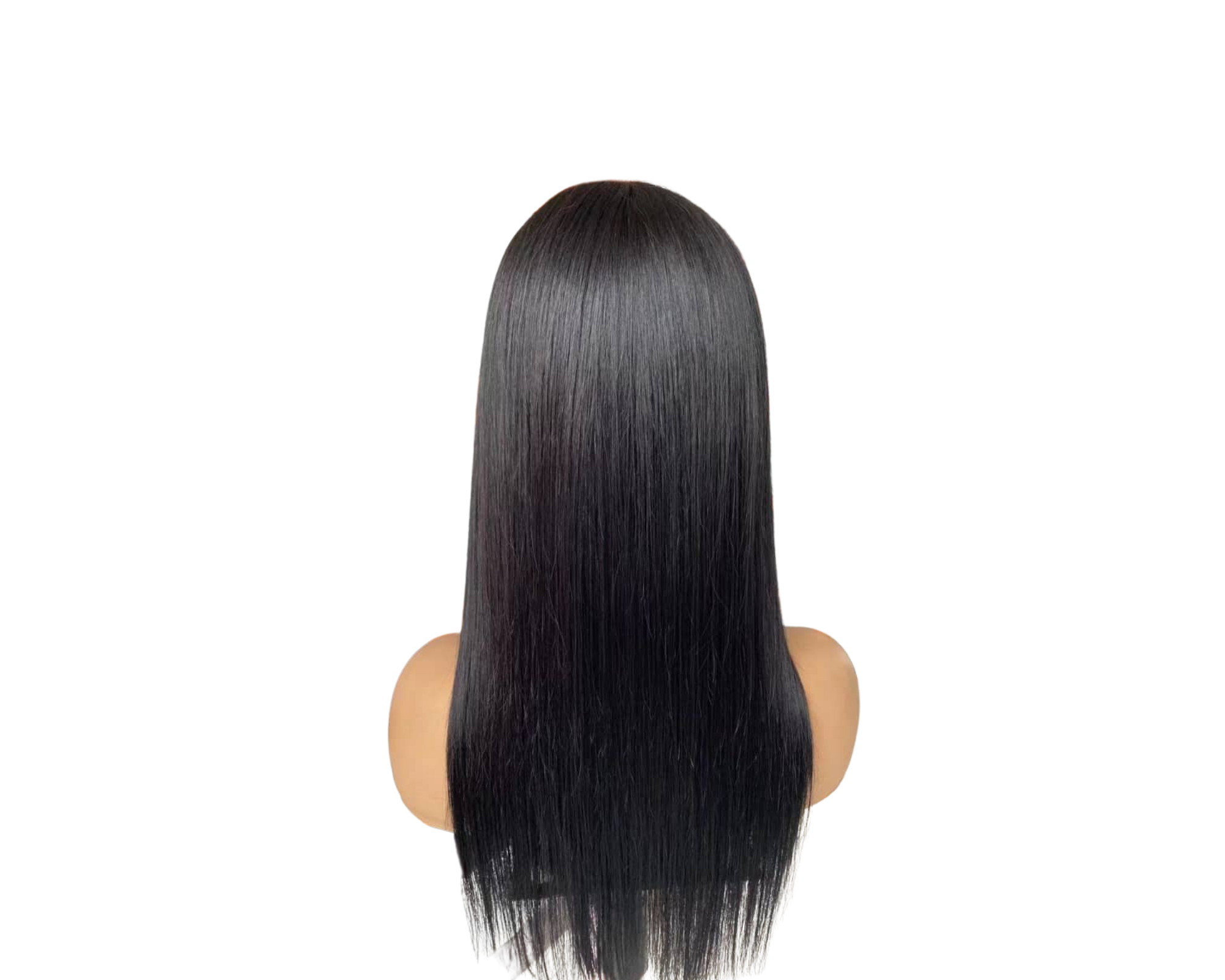 Straight human hair wig with bangs, full machine-made Brazilian human hair, by Cerise Alfie, designed for natural beauty.