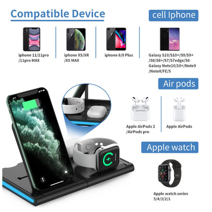 Salmon Lucky Magnetic Power Tiles 4-in-1 wireless charging station with sleek design and multiple charging pads for tech accessories.