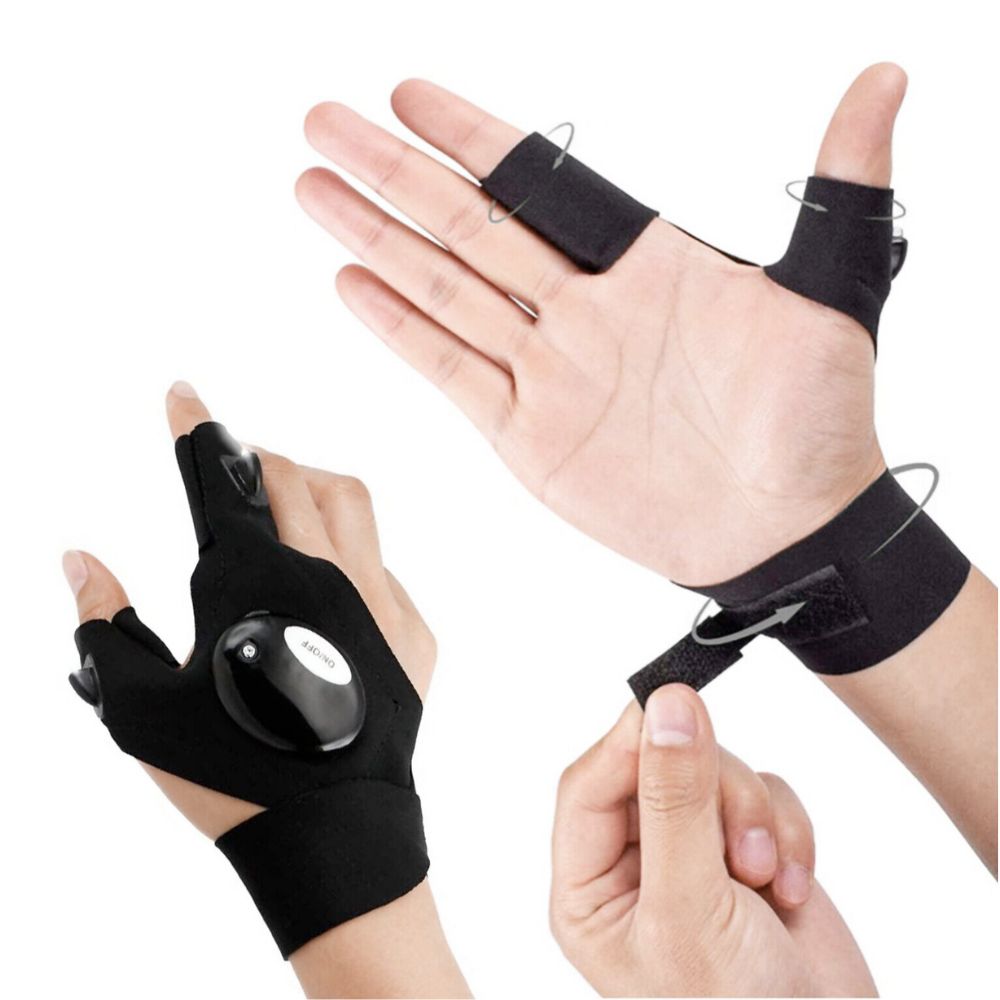 Yellow Pandora LED flashlight gloves, multifunctional gift set with built-in lights for hands-free illumination.