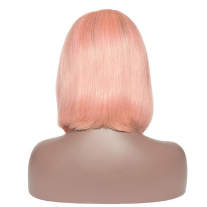 Vibrant pink bob 13x4 lace front wig made of custom colored human hair by Elite Crown Hair, styled with natural waves.