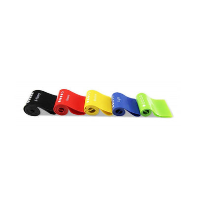 Set of five Salmon Lucky exercise latex bands from the Flex and Stretch set, ideal for resistance training and fitness workouts.
