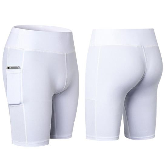 Salmon Lucky all seasons stretchable yoga shorts with phone pocket, made of comfortable tech fabric, suitable for active wear.