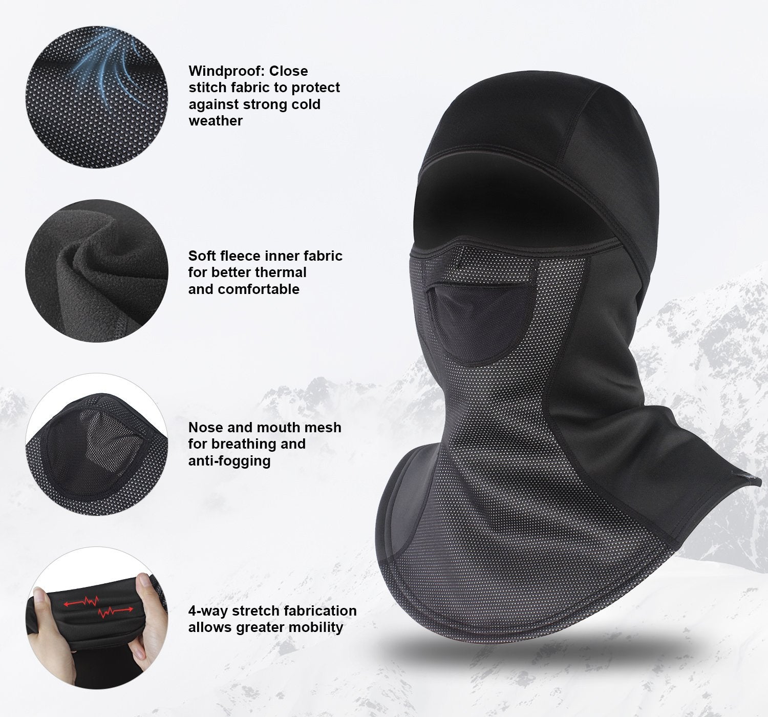 Indigo Eurybia balaclava ski mask made of breathable fabric, designed for outdoor winter sports and cold weather protection.