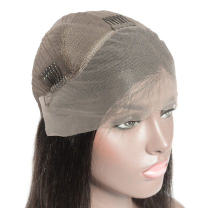 Peach Epimetheus sleek straight bob lace front wig with 13x4 lace, premium human hair, featuring a smooth, natural-looking finish.