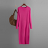 Carmine Juneberry long sleeve knitted backless round neck dress in autumn and winter, featuring a stylish, cozy design.