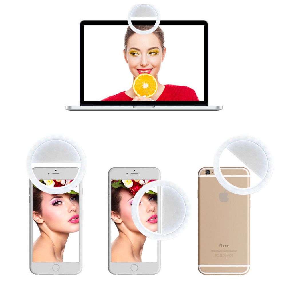 Yellow Pandora portable selfie ring clip-on for mobile phones, featuring adjustable LED light and compact design for enhanced selfies.