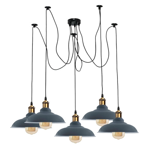 Industrial Spider Adjustable Multi-Arm Pendant Light by Sangria Angel with five E27 bulbs and flexible arm extensions.